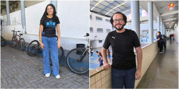 A estudante Isabela Rocha Santos, de 15 anos, está se preparando para fazer o Enem pela primeira vez como “treineira”. Carlos Cavalcanti, professor de redação e linguagens, acredita que os alunos estão bem preparados para o exame deste ano (LARISSA DURÃES)