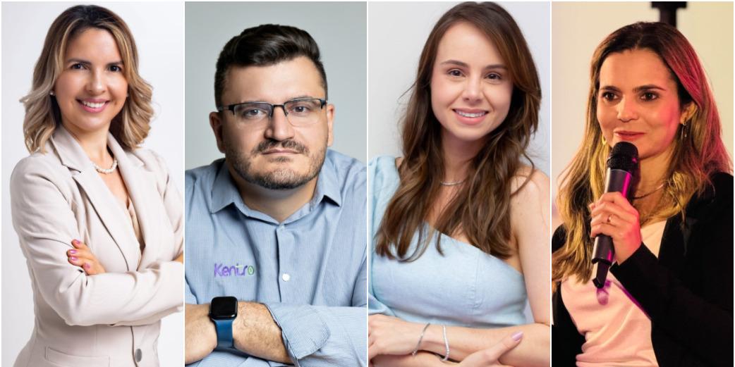 Da esquerda para a direita: Lucyonara Carvalho; o empresário e engenheiro de telecomunicações Vitor Barbalho, idealizador do evento; Bianca Trabbold Aguiar, uma das palestrantes; e Kaluz (ARQUIVOS PESSOAIS/MONTAGEM)