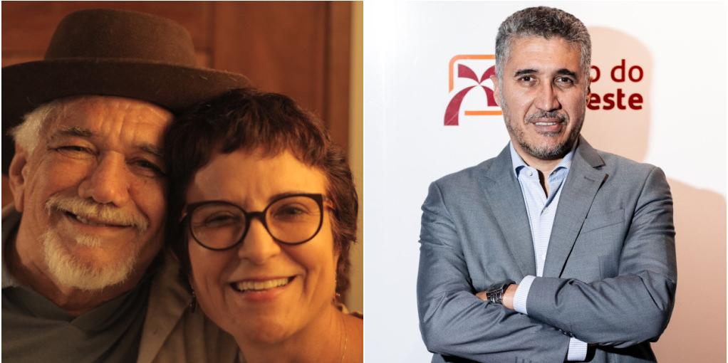 O ator Jackson Antunes, narrador do documentário; a diretora Andrea Martins; e o superintendente do banco em Minas Gerais, Wesley Maciel (Samuel Reis)