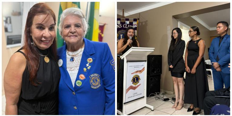 Raquel Muniz, presidente do Lions Clube Sertanejo e a Governadora do Distrito LC4, Maria Alcina Gonçalves; e Ana Luiza Magalhães discursa ao ser empossada como presidente do Leo (Gabrielle Mourão)