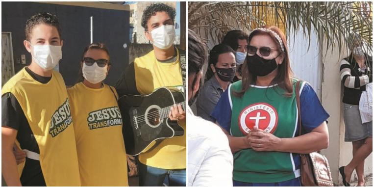 Na primeira foto, Dilma de Jacques ao lado dos filhos Matheus e Daniel; na segunda, Dilma na Missão Hospitalar que leva conforto e consolo àqueles que sofrem com enfermidades. (FOTOS: MINISTÉRIO MISSÃO HOSPITALAR)