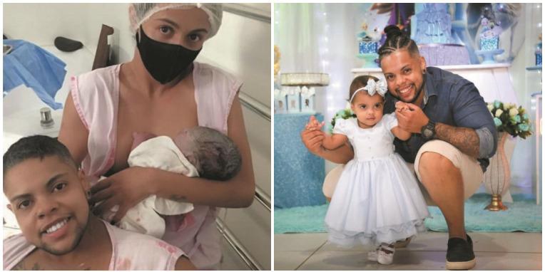 Rodrigo e Carine: casal trans foi notícia durante a gravidez e após o nascimento de Izabella Victória (Arquivo pessoal)