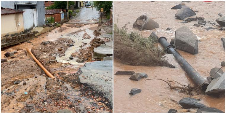 Adutora da Copasa foi destruída pelas fortes chuvas que caíram na última semana, interrompendo abastacimento em vários bairros (ASCOM 9˚ PELOTÃO DE BOMBEIROS)