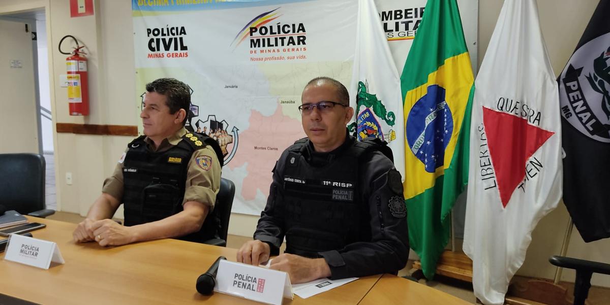 Coronel Rômulo Gonçalves, comandante da 11˚ Região da Polícia Militar e Diretor Regional do 11˚ Departamento da Polícia Penal, Antônio José Costa Neto, de Montes Claros. (LARISSA DURÃES)