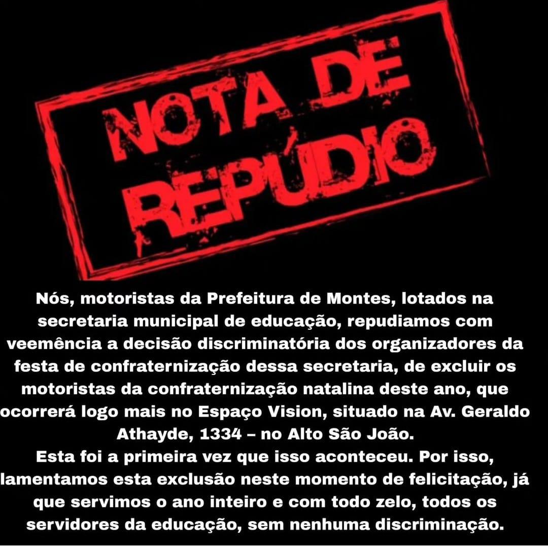 Nota de repúdio divulgada em redes sociais (Divulgação)